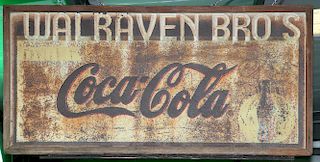 Coke sign Walraven Bros. tin sign found in Long Island,TN wood frame 36" x72"