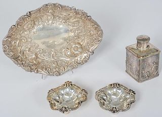 English Sterling Dishes and Caddy