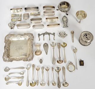 Sterling Silver Napkin Rings, Money Clips, Spoons and Tray, Plus