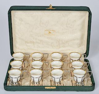 Mauser Sterling Demitasse Holders with Porcelain Cups