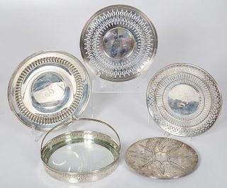 Sterling Serving Trays and Trivet, Inlcuding Gorham, Towle, Graff, Washbourne & Dunn and Durgin