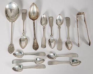 American Coin Silver Spoons and Tongs, Plus