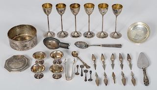 German Silver Cordial Glasses and Sterling Accessories