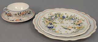 Tiffany Majolica dinnerware set, marked hand painted in France for Tiffany & Co., setting for eleven plus extra cup and sauce