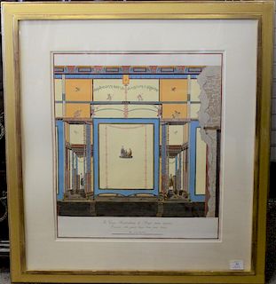 Italian hand colored engraving "In Casa Pseudo Urbana di Pompei Piano inferiore, Porzione della parete lunga d'una gran stanz