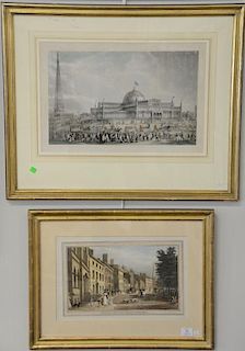 Two colored engravings to include After Bennet "Views of New York Broadway from the Bowling Green 1828" published by Currier 