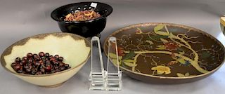 Five piece lot to include a large John Richard center bowl (dia. 24in.), large ceramic black center bowl on bronze base, larg