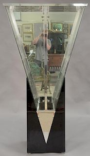 Contemporary triangular glass and chrome cabinet. ht. 77 1/2in., wd. 41 3/4in., dp. 17in.