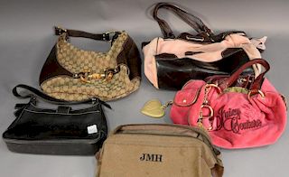 Gucci purse, Coach black leather hand bag, two Juicy Couture purse and wallet.