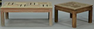 Two Lister teak tables, one coffee and one end table. coffee: 20 1/2" x 37 1/2", end: 20" x 20"