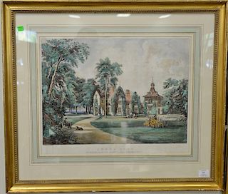 Currier & Ives, hand colored lithograph, "The Residence of the Late Washington Irving, Near Tarrytown, NY.", sight size 16 1/