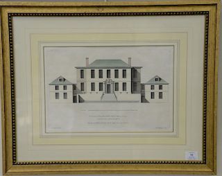 Set of four 19th century architectural hand colored engravings, engraved by Colen Campbell, "The Elevation of Durham House...