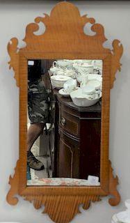 Tiger maple Chippendale style mirror, ht. 35in.