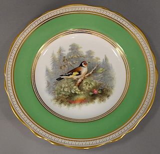 Set of six Spode hand painted bird plates. dia. 9in.