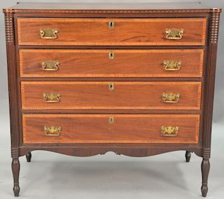 Sheraton mahogany four drawer chest with banded inlaid drawers, circa 1830. ht. 41in., wd. 44in., dp. 21in.