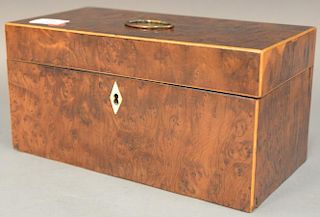 Burlwood and inlaid tea caddy box. ht. 6in., lg. 12in.