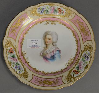 Sevres portrait plate with high relief gold, signed Brun. dia. 9 1/2in.