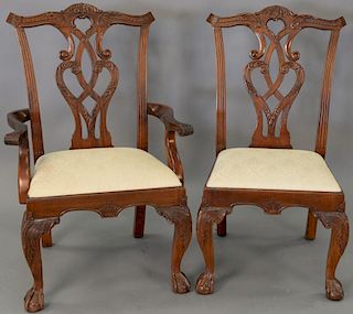 Set of six Stanley Furniture mahogany Chippendale style dining chairs.