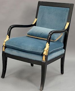 Ethan Allen traditional classic contemporary armchair with carved dolphin head arms.