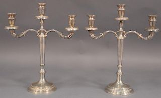 Pair of silver three light candelabras, marked 800. ht. 14in., wd. 12in., 33.51 t oz.