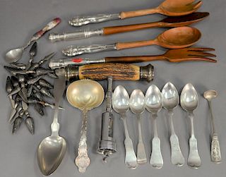 Tray lot with silver and sterling including salad serving spoons and forks, ladle, etc. 6.4 weighable t oz.