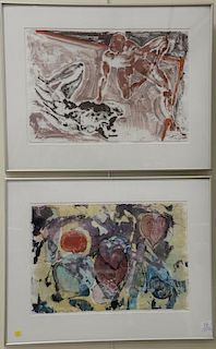 Two Roger Lynn Crossgrove (1921), watercolor monotypes, "Two Athletes Resting III" and "Heart Angle IX", signed lower right R