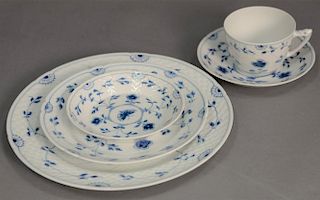 Seventy-five piece Danish porcelain blue and white dinner set marked Kjobenhavn Denmark.