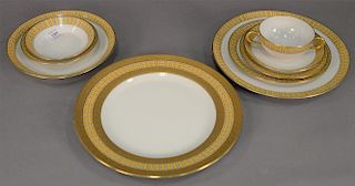 Limoges Old Abbey porcelain dinnerware set, service for six (minus bouillion base), 77 total pieces.
