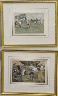 Set of eight Harper's Weekly and Frank Leslie's illustrated newspaper colored prints and lithographs, framed and matted. 10" 