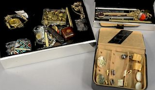 Jewelry and costume jewelry group to include 14K mans ring, 14K cufflinks, pendants, pens, two watches, bracelets, etc.