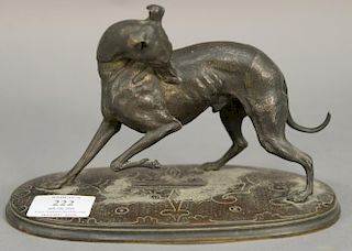 Salvatore Marchi bronze whippet on oval base signed S. Marchi Bronze. ht. 5 1/2in., lg. 8in.