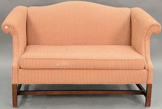 Two piece lot to include Chippendale style upholstered loveseat and Sheraton style armchair. loveseat: wd. 53in.