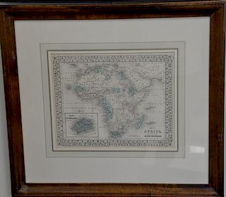Group of twelve framed maps to include Africa, Johnson's Russia, Mississippi, Arkansas, Ohio, Missouri, Kentucky, Africa, Asi