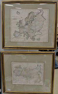Set of five framed Cary's Atlas maps including China Great Provinces, German, Russian Empire in Europe and Asia, Europe, and 