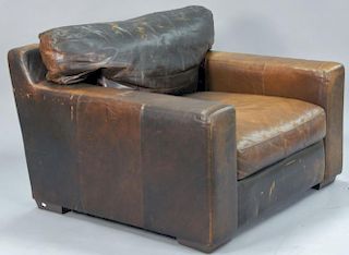Leather Trend pair of oversized armchairs. ht. 30in., wd. 46in., dp. 47in.