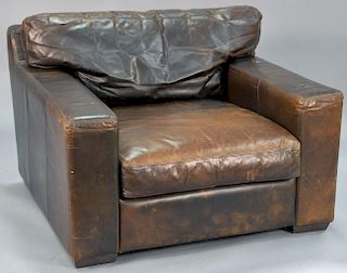 Leather Trend pair of oversized armchairs. ht. 30in., wd. 46in., dp. 47in.
