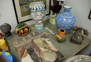 Large ceramic lot to include Sergio Bustamante pumpkin with two lions, signed Sergio Bustamante (chipped); Candone Wharton ce