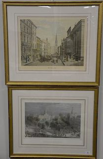 Three framed prints including Broadway New York, City Hall New York, and Wall Street in 1856, Aquatint. sight size (1) 16 1/2