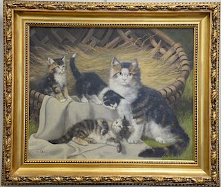 J.V. Doorn (20th Century) oil on canvas of playing kittens, signed lower left: J.V. Doorn.  19 3/4" x 24 1/2"