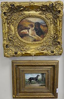 Two oil on panel paintings to include 19th century copy of George Paice (1854-1925) of two hunting dogs, written lower left: 
