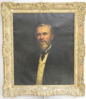 After Abbott Thayer, oil on canvas portrait of a man in black suit, in Newcomb Macklin frame with Newcomb Macklin Co. label o