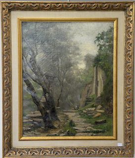 Two framed landscapes to include a 19th/20th century oil on canvas Path Through the Woods, unsigned (20 1/2" x 16 1/2") and a