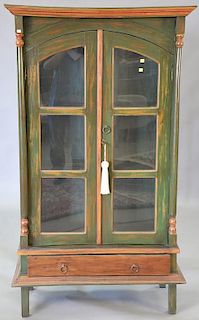 Cabinet with two glazed doors and one drawer. ht. 67in., wd. 35in., dp. 15in.