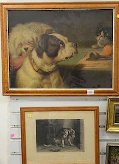Four piece framed lot to include Currier & Ives, "Who's Afraid of You?"; "Anxiety", after Edwin Landseer; Charles Bramshaw, H