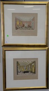 Set of four framed interior Victorian decorative prints, framed and matted.  plate size 6 1/2" x 10"  Provenance:  Property f