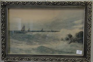 Two piece lot to include Otis Weber watercolor on paper waves crashing on shore signed lower right, 19th - 20th century, 12 1
