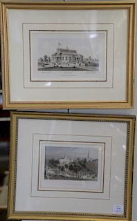 Group of seven framed lithographs and engravings including Mount Hood from the Columbia by Hinshelwood; New York Bay, Bartlet