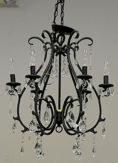 Iron and crystal six light chandelier. ht. 36in., dia. 22in.