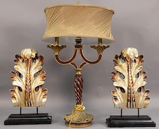 Seven piece group to include pair of decorative table lamps, decorative candelabra lamp (ht. 30 1/2in.) and a set of four fle