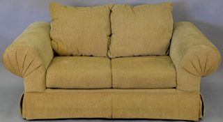 Contemporary tan upholstered sofa and loveseat. lg. 92in. and 72in.